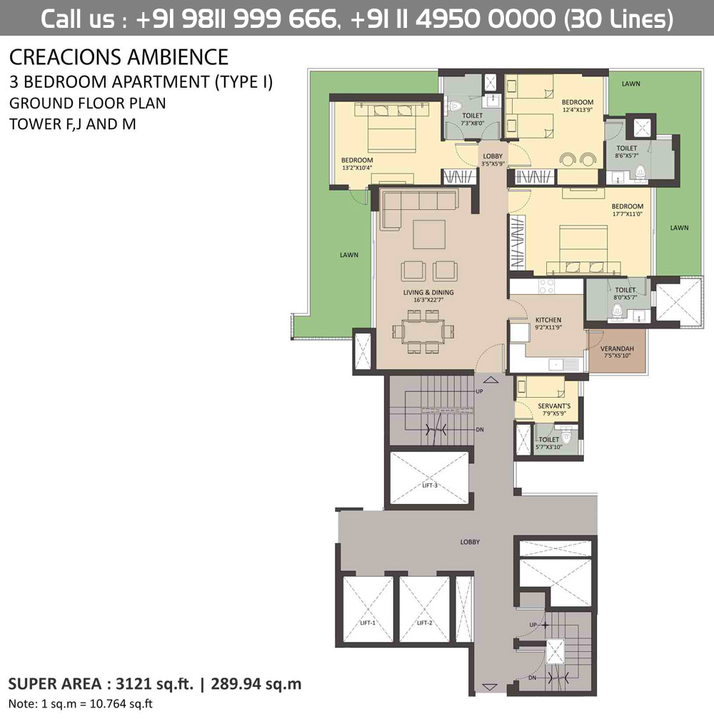 Floor Plan 3/4 BHK Apartments Ambience Creacions